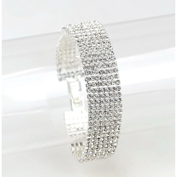 Womens Mesh Rhinestone Bracelet Metal Adjustable One Size Latch Closure - Picture 2 of 3